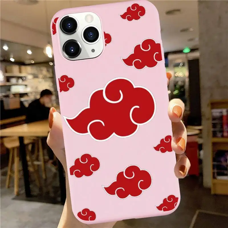 

Fashion Anime Naruto Cartoon Phone Case Pink Candy Color for iPhone 6 7 8 11 12 s mini pro X XS XR MAX Plus