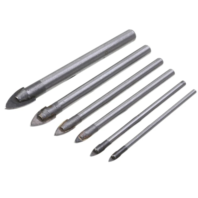 

6 Pcs 3-10mm Glass Drill Bit Set Tipped Ceramic Tile Cutter with Hex Shank Triple-cornered Hole Drill for Power Tools
