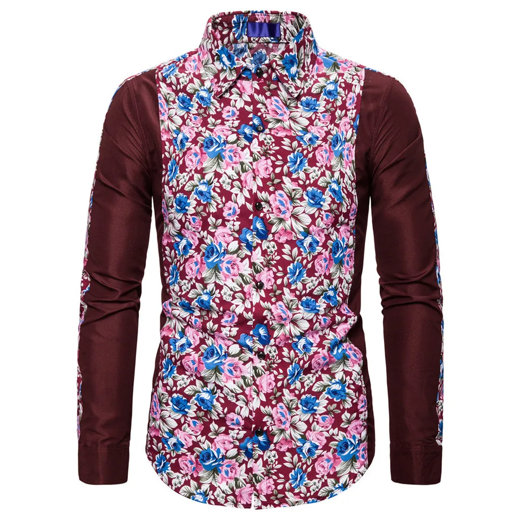 SAGACE Сексуальная мужская модная рубашка с длинным рукавом принтом Повседневная