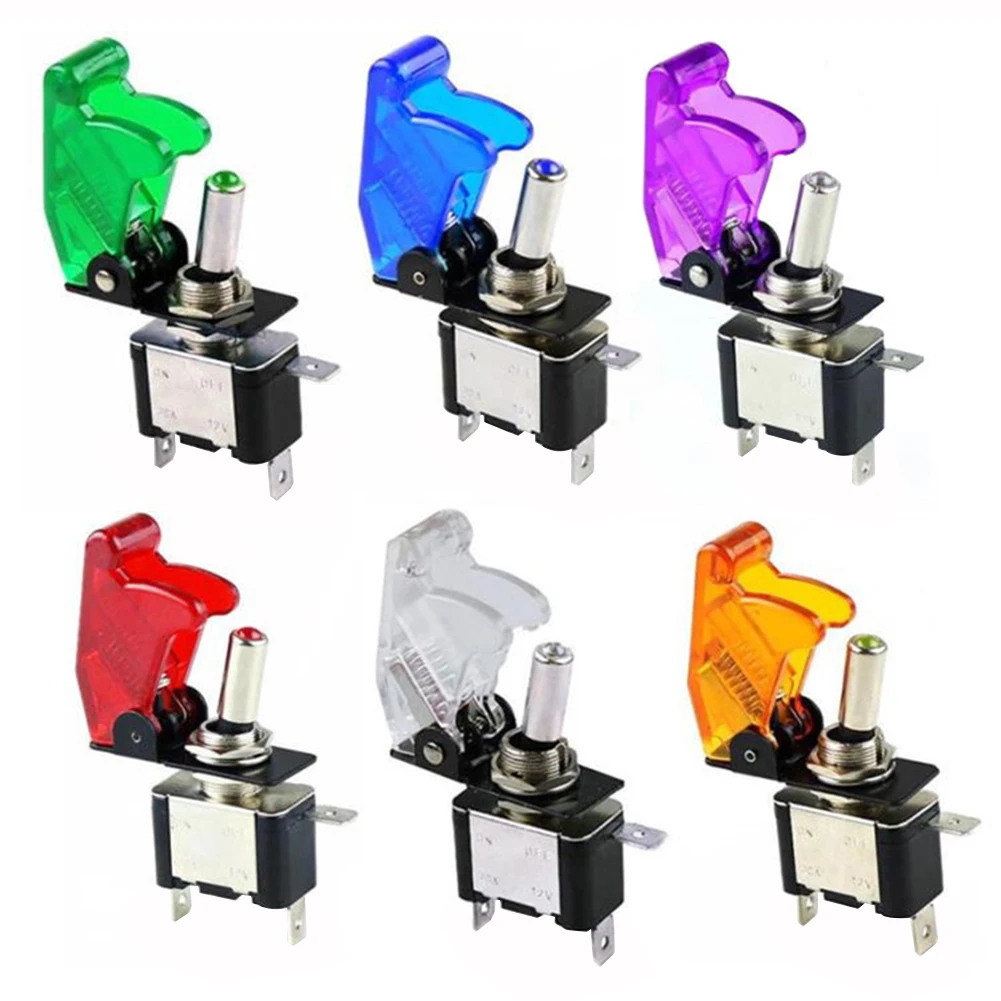 

LED Toggle Switch Control ON/OFF 12V 20A Car Illuminated Aircraft Missile Cover Auto Replacement Parts 65x38x15mm