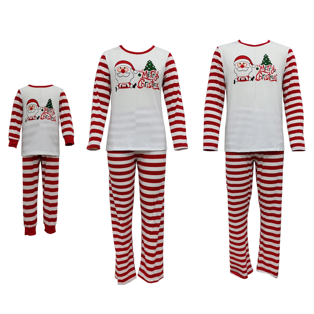 

Family Matching Outfits Christmas Pajamas Set Classic Santa Stripes Printed Long Sleeve Top + Elastic Waist Pants Festival Suits