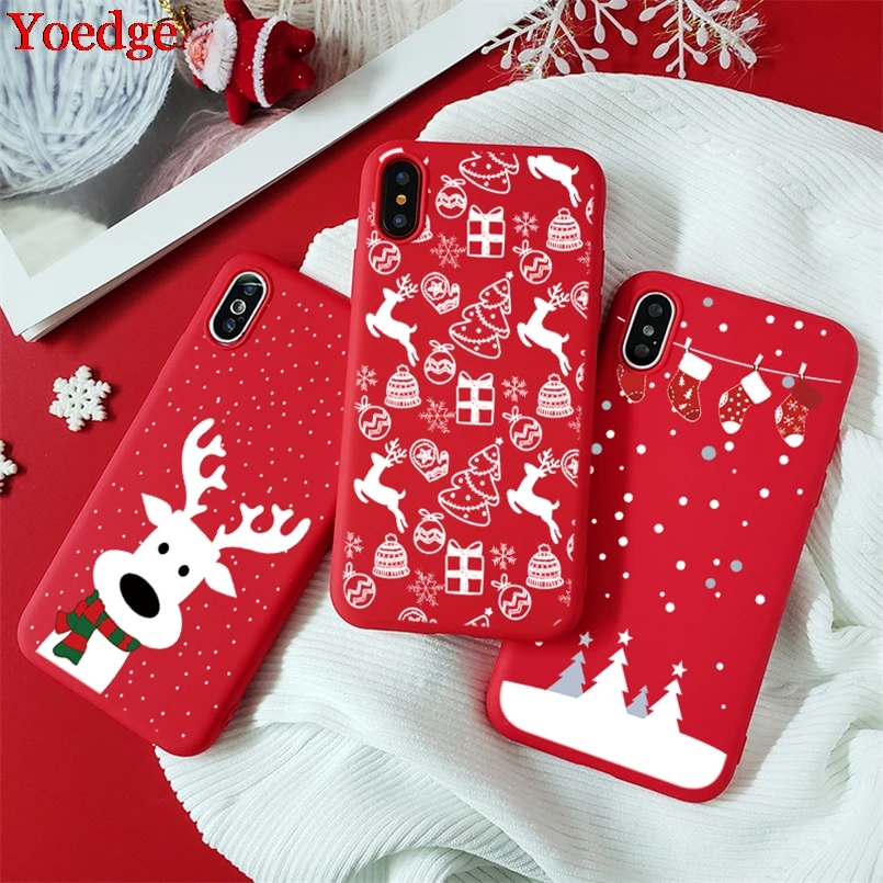 Красный матовый Рождественский Мягкий ТПУ чехол s для iPhone 7 8 6 6S Plus 10 11 Pro XS Max X XR XS чехол для iPhone 7 Plus чехол для телефона