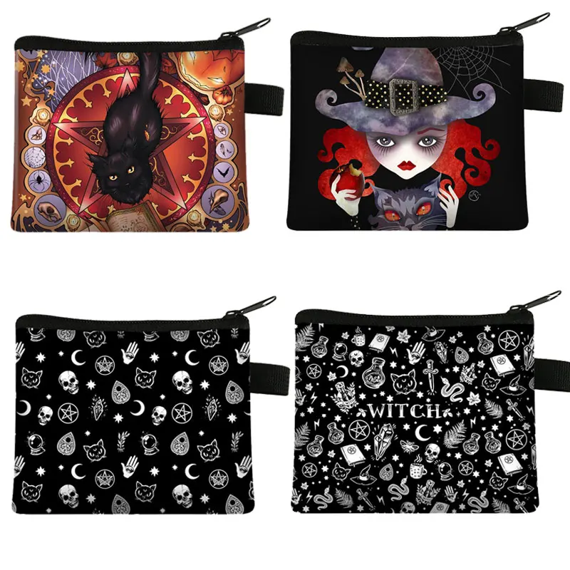 Witch / Voodoo / Wicca Coin Puse Women Wallet Witchcraft / Black Cat Boys Girls Coin Bag Ladies Card and Key Holder Kawaii Bags