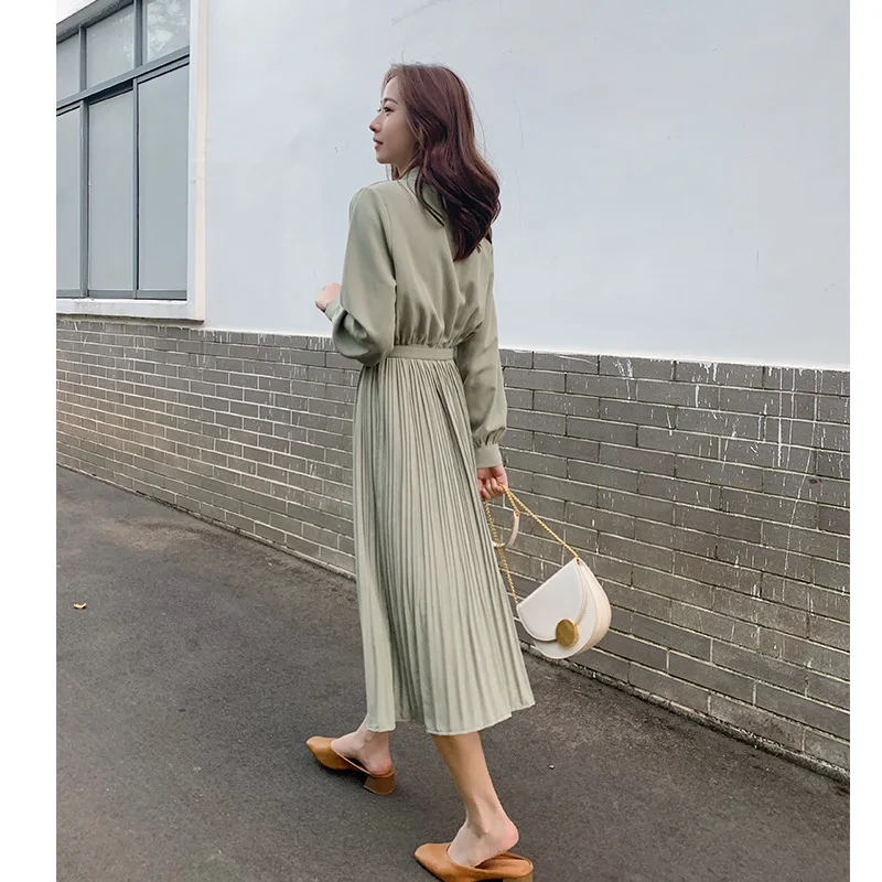 

2020 Spring New Women's Super Fairy Chiffon Dress Mid Length Dress with Belt Lanon Casual A-Line Plus Size Dress XLVV004