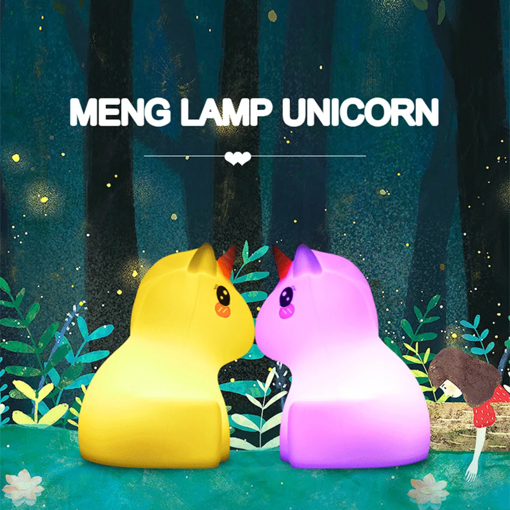 

Unicorn Night Light Touch Sensor Remote Control RGB LED Dimmable Timer USB Rechargeable Silicone Children Baby Room Bedside Lamp