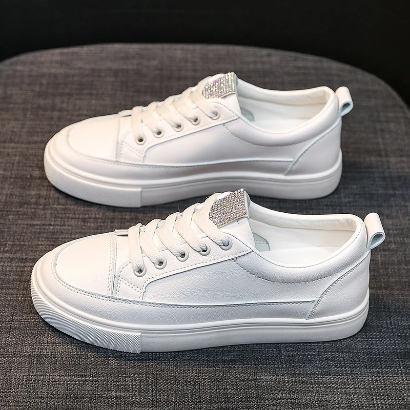 

Rhinestone Women Casual Shoes 2019 New Women Sneakers Fashion Breathable PU Leather Platform White Women Shoes Soft Footwears
