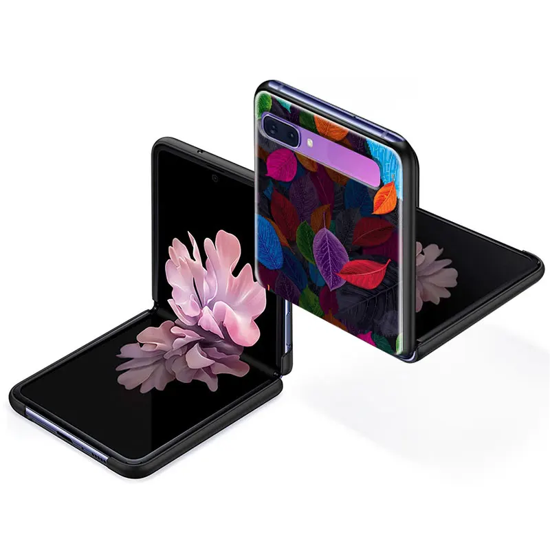 

Phone Case for Samsung Galaxy Z Flip 5G Black Fold Shell Hard Shockprooft Segmented Protect Coque Colour Leaf Flower