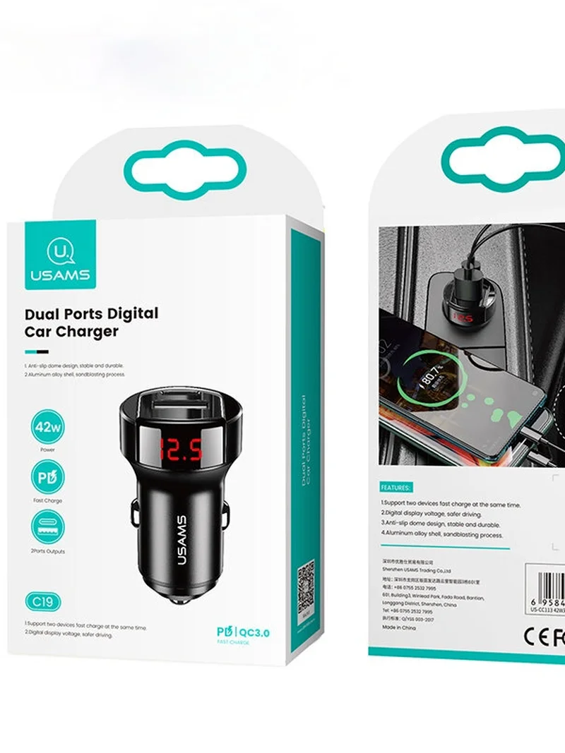 

42W 2-Port USB PD Car Charger QC4+ QC3.0 PD3.0 SCP FCP Fast Charging LED Digital Display For iPhone 11 SE For Samsung Galaxy