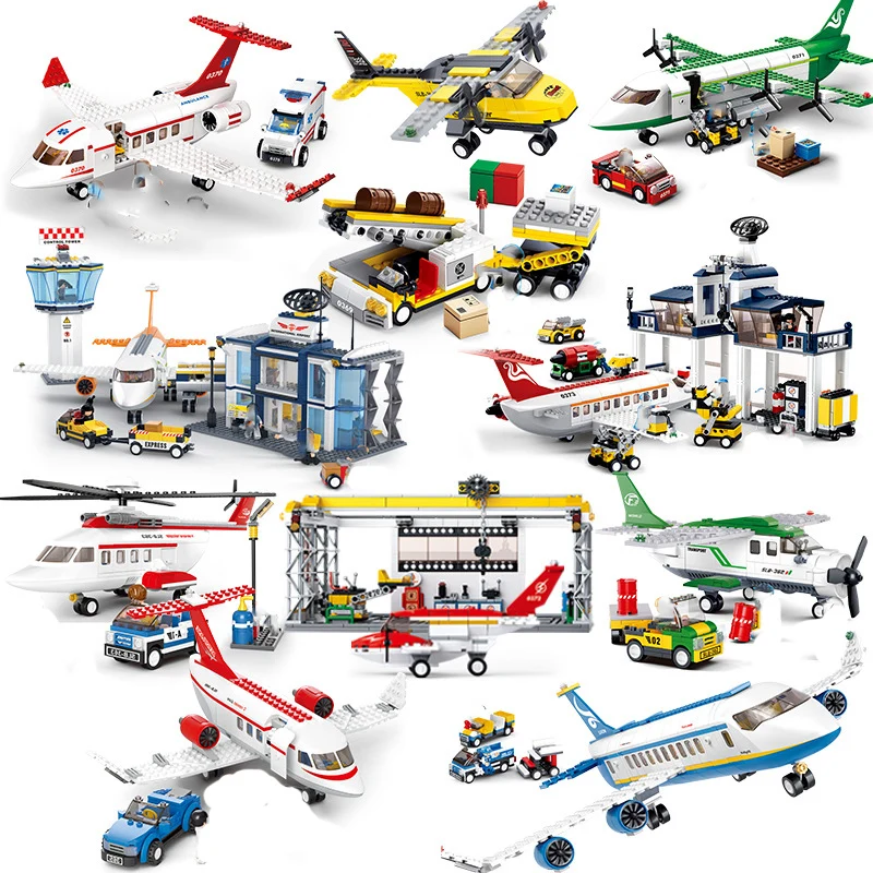 Compatible Legoed plane city airport avion airplane passengers terminal cargo aircraft mechanic helicopter building blocks toys | Игрушки и