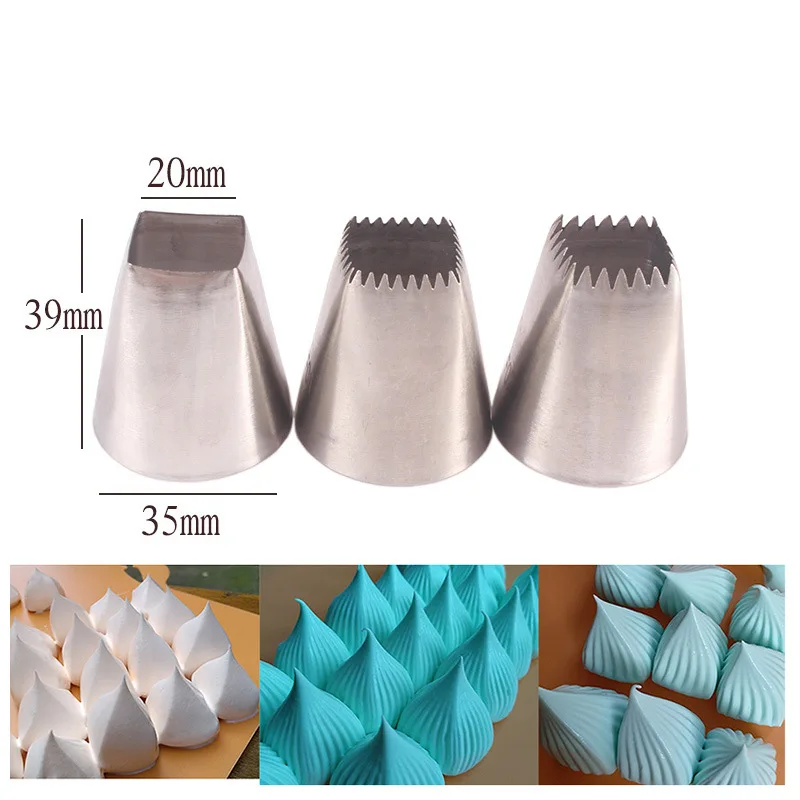 

3Pcs/Set Kitchen Gadgets 304 Stainless Steel Silver Pastry Nozzles Fondant Cakes Decor Set Cookies Supplies Big Style Nozzles