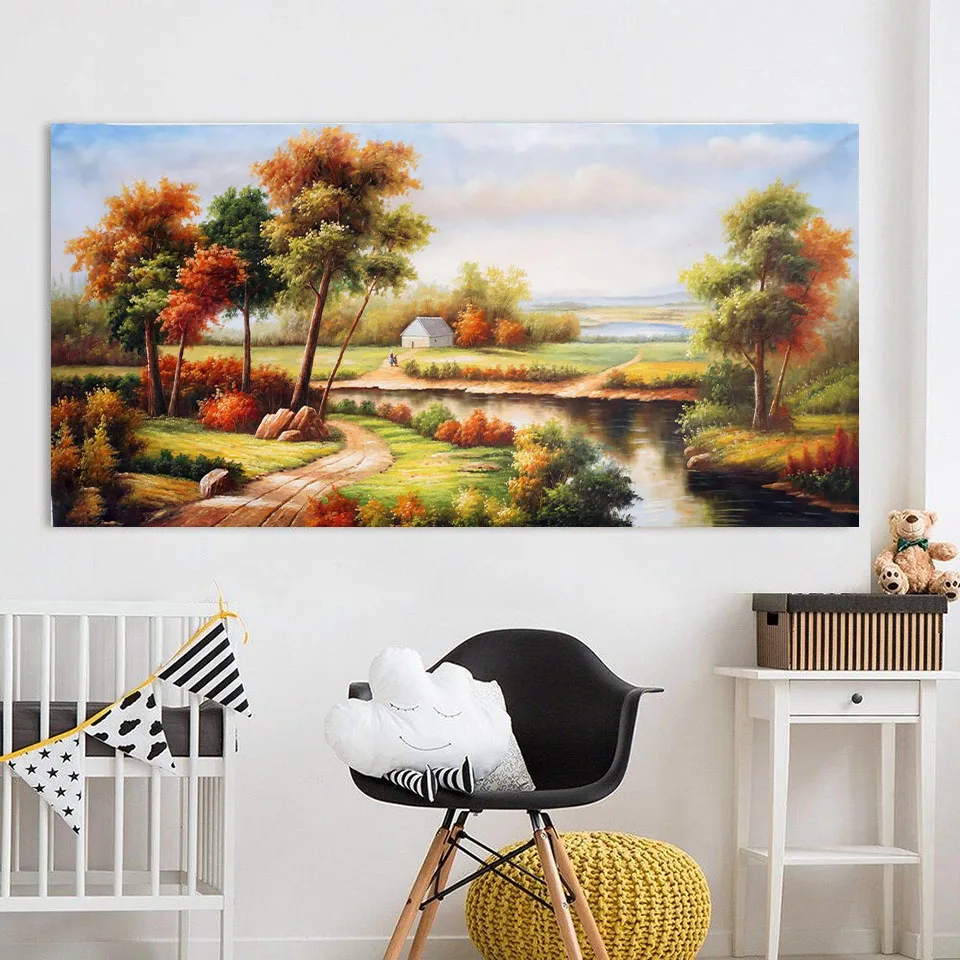 

Landscape new 5D diy AB diamond painting kit river tree diamond embroidery hand cross stitch mosaic family wall decoration