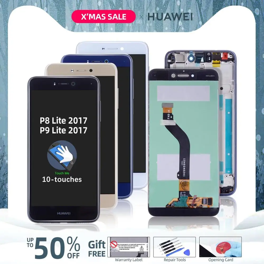 Дисплей для HUAWEI P8 Lite LCD в сборе с тачскрином на рамке 5.2'' черный белый золото синий