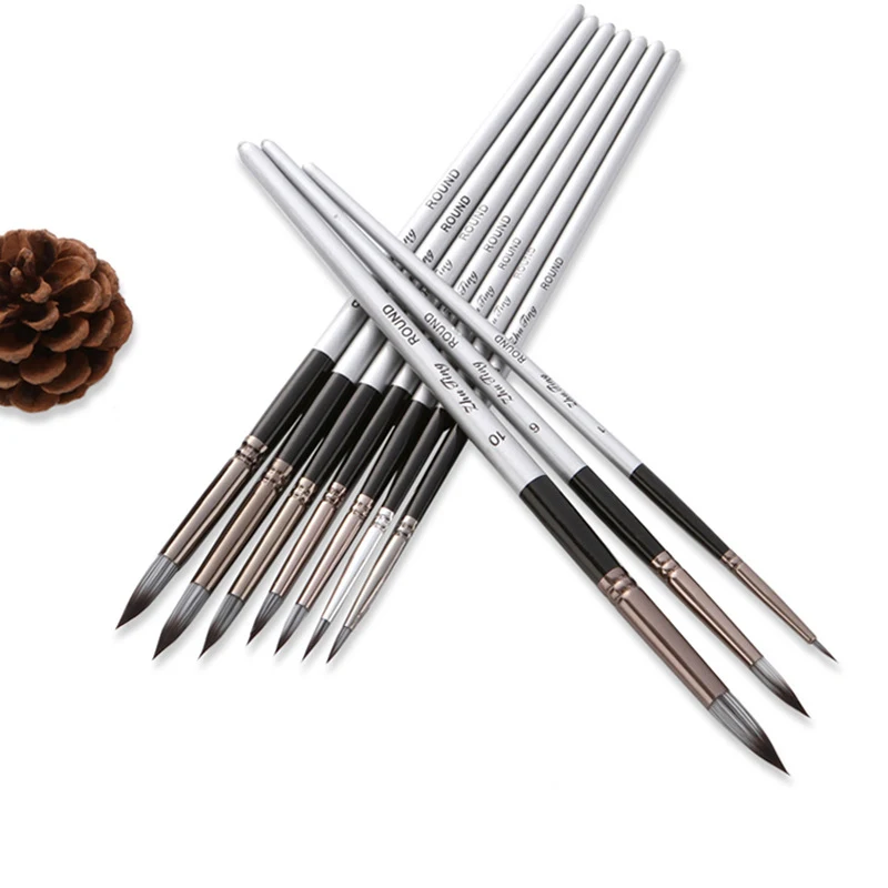 10 шт. набор кистей для рисования серебристо-серый стержень круглая Передняя