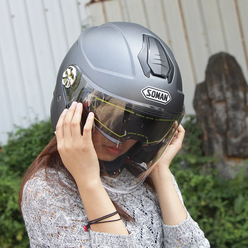 SOMAN ECE Open Face Half Helmet Female Men Motorcycle Halmet Capacete Moto Casco Double Visor Retro Kask Helmets | Автомобили и