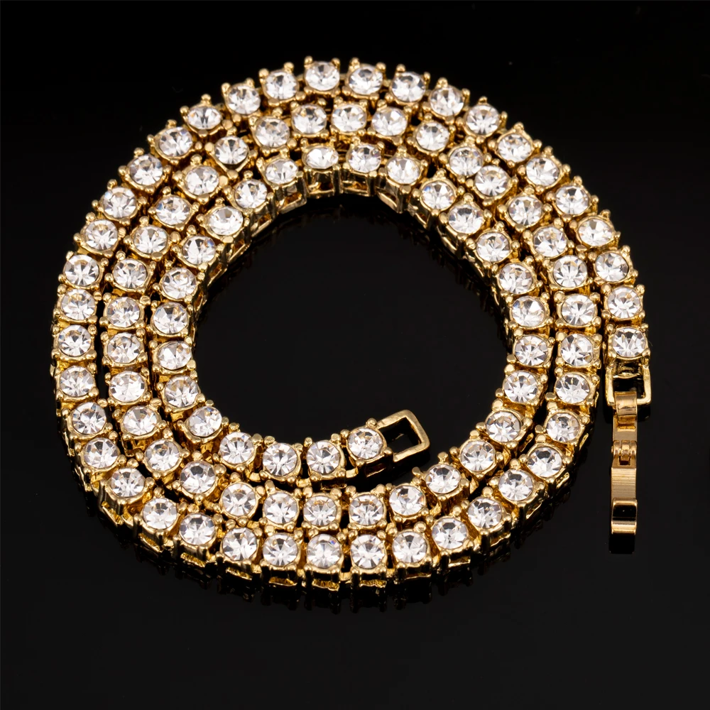 4mm 1 Row Shiny Tennis Chain Necklace Men Hip Hop Iced Out Bling CZ Jewelry Gold Silver Color Charm Gift 2021 | Украшения и