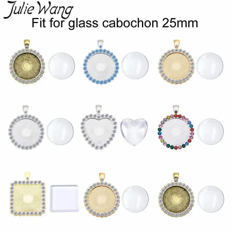 Julie Wang 1PCS Rhinestone Cabochon Setting Alloy Tray Bezel Blank Charms With Glass Necklace Bracelet Jewelry Making Accessory | Украшения
