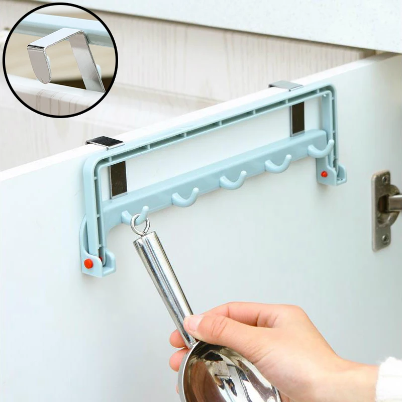 

Kitchen Towel Rack Multifunctional Cabinet Door Back Rag Rack Can Be Folded Wall Hook Storage Rack Kitchen Accessories