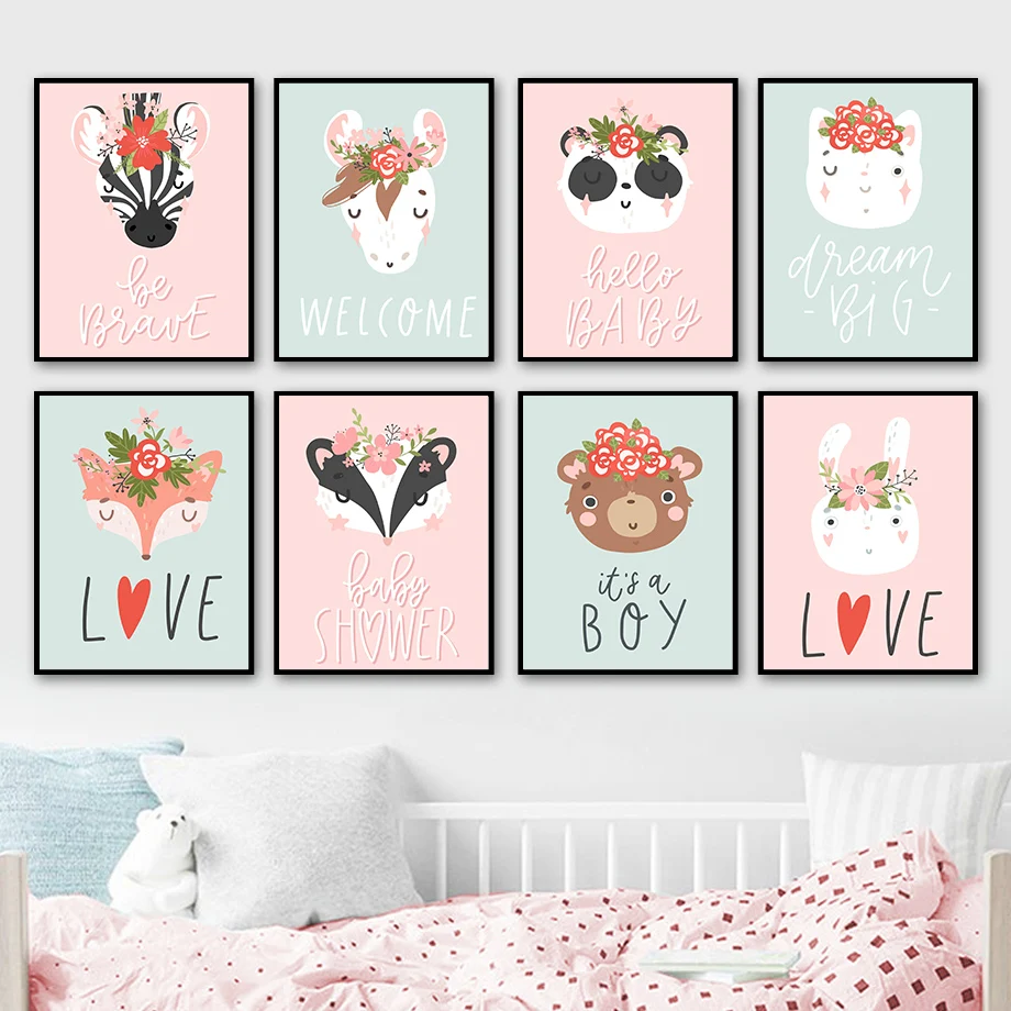 

Rabbit Cat Fox Raccoon Panda Giraffe Bear Horse Wall Art Canvas Painting Nordic Poster And Prints Wall Pictures Kids Room Decor