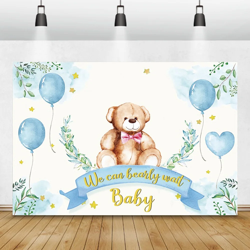 

Cartoon Bear Baby Shower Baptism Party Photography Background Name Customized Poster Family Portrait Photocall Backdrop Banner