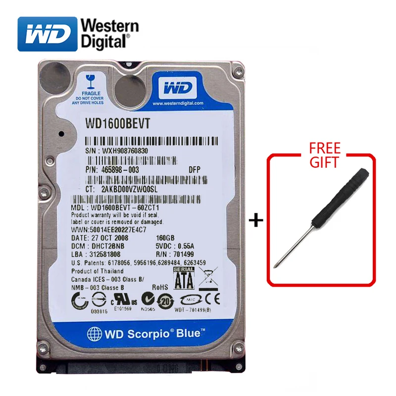 WD Brand 160Gb HDD 2 5 &quotSATA Внутренний жесткий диск 3Gb 6 ГБ/сек. HD Жесткий 5400 7200RPM синий для