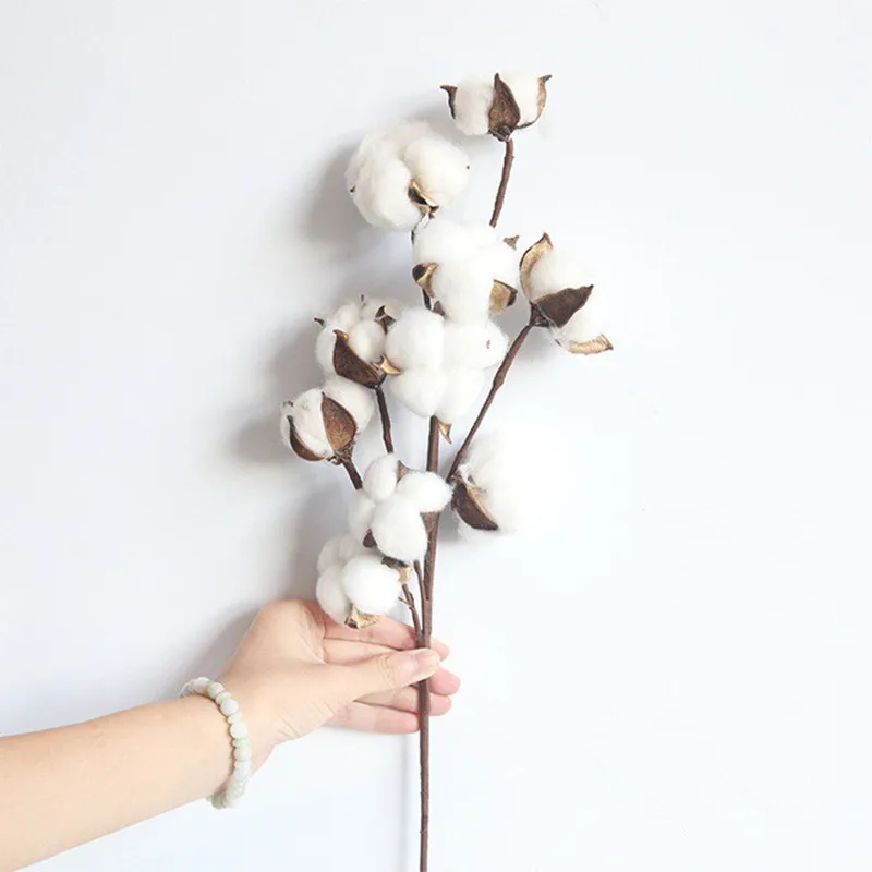 

Dry Cotton flower with fake stems for Christmas fall Wedding decoration flores artificiales Home Decor
