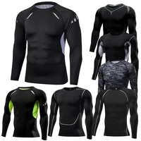 2022 men long sleeve casual skinny t shirts running jogging sweatshirt gym tops breathable quick dry fitness tight colorful tees