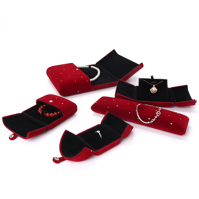 High Quality Red Velet Bracelet Jewelry Packaging Gift Box For Female Earrings Wedding Ring Pendent Display Storage Case Holder