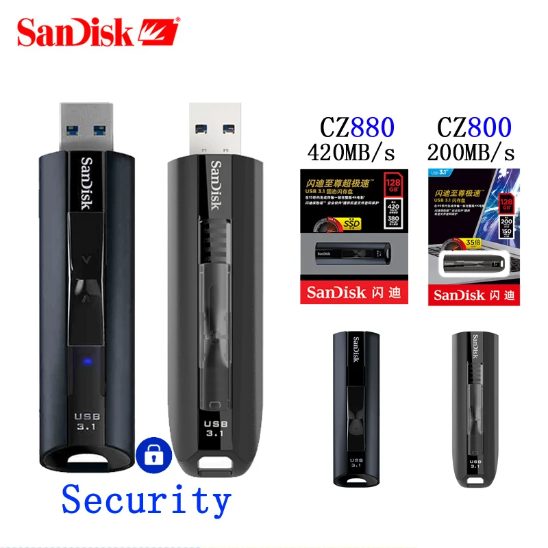 Флеш накопитель SanDisk CZ800/CZ880 USB 3 1 Твердотельный 64 ГБ 128 256 ГБ|USB флэш-накопители| |