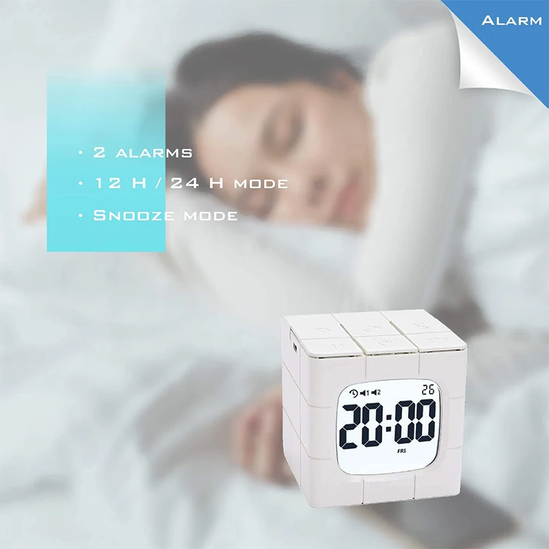 Digital Rubik’s Cube Clock with Calendar ，2 Alarm Settings Night Light desk clock 1-60 Minutes Timer 10 Level Brightness | Дом и сад
