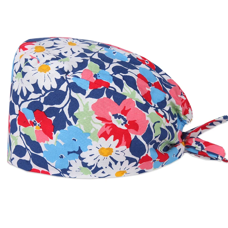 

Chrysanthemum Flowers Women Scrub Caps Pattern Veterinary Dental Nursing Print Work Hats 100% Cotton Beautician Chef Skull Cap