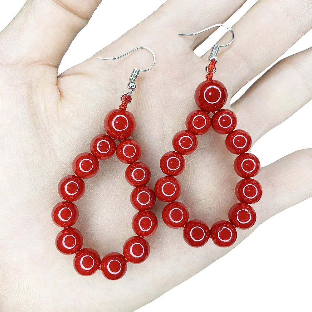 Big Circle Earring for Women Artificial Coral Dangle Drop Earings Fashion Ear Ornament Girls Gifts Jewelry Korean Fashion B515
