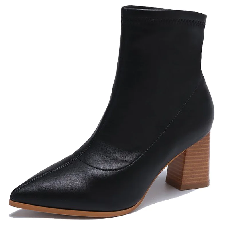 

Women's ankle boots autumn and winter New pointed high heel shoes ankle boots mid-thick heel woolen cotton skinny boots