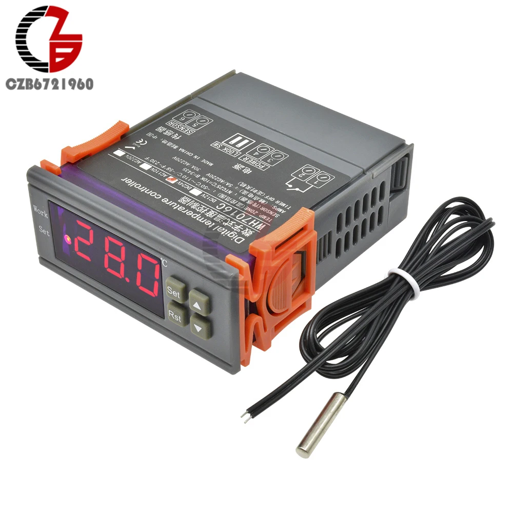 

Цифровой светодиодный термостат переменного тока 110 В 220 В постоянного тока 12 В 24 В, регулятор температуры, контроллер, Метеостанция для дома...