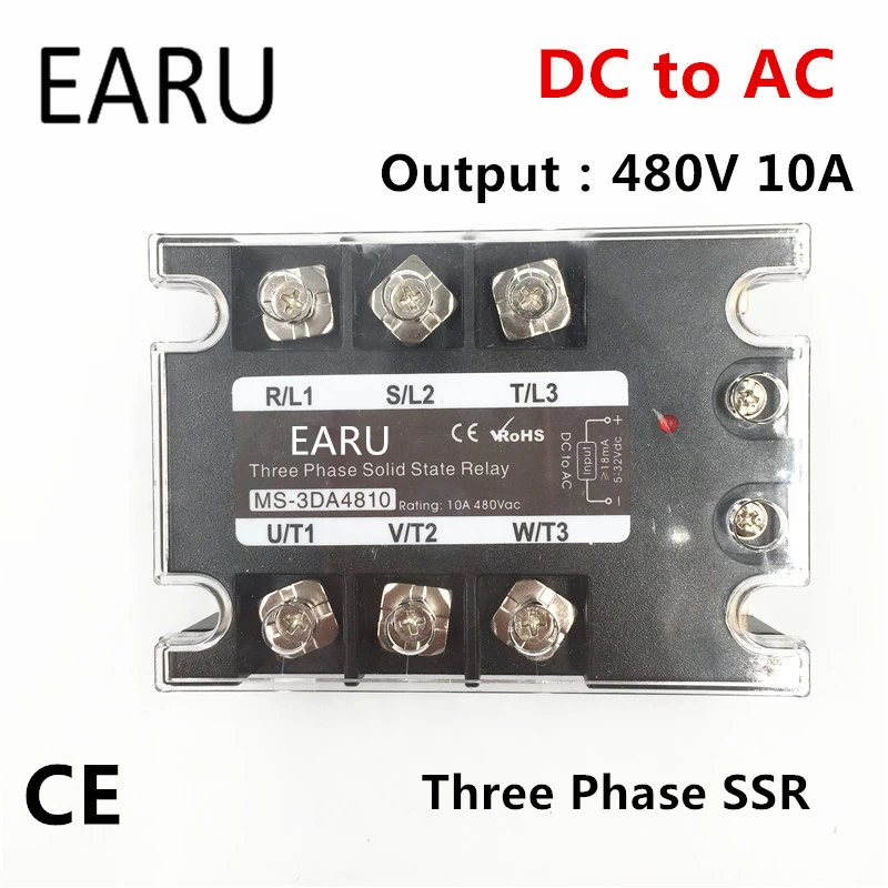 

TSR-10DA SSR-10DA Three Phase Solid State Relay DC 5-32V Input Control AC 90~480V Output Load 10A 3 Phase SSR High Power DA4810