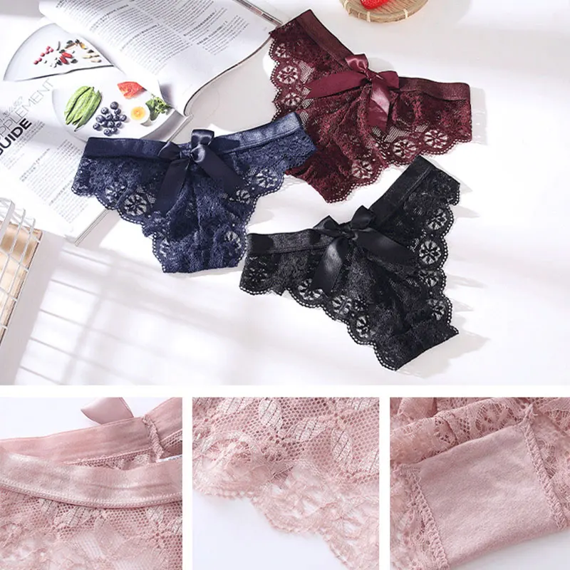 

2021 Sexy Solid Color Women's Thongs Panties Lace Lingerie Underwear For Women Sensual Lingerie Woman Thong Panties Strings Lace