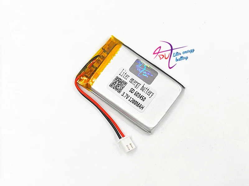 JST 2,54 мм 2 pin 603450 3,7 V 1200MAH 063450 литий-полимерная LiPo аккумуляторная батарея для Mp3 наушников DVD bluetooth камеры