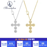 slovecabin 925 sterling silver long chain d leter cross flowers pendant necklace with clear cz korea women luxury brand jewelry