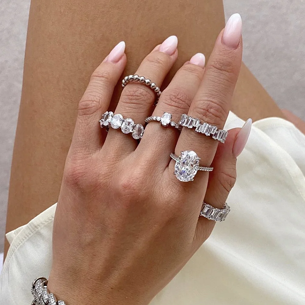 

Fashion Shine DIY Band Ring Sets 925 Sterling Silver Diamond Engagement Wedding Finger Rings For Women Fine Jewelry Wholesale