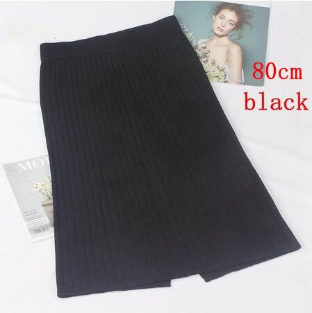 black 80cm long ONLYSVTER 60-80 см осень зима теплая Женская юбка-карандаш Модный повседневный вязаный край юбка длинные женские трикотажные юбки - Цвет: black 80cm long