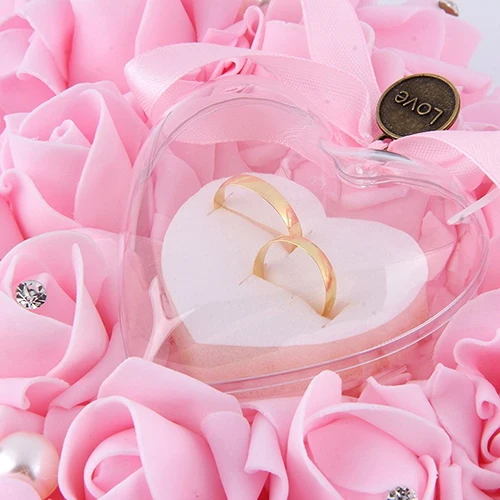 

Romantic Rose Ribbon Heart Shaped Ring Box Wedding Gift Jewelry Ring Pillow