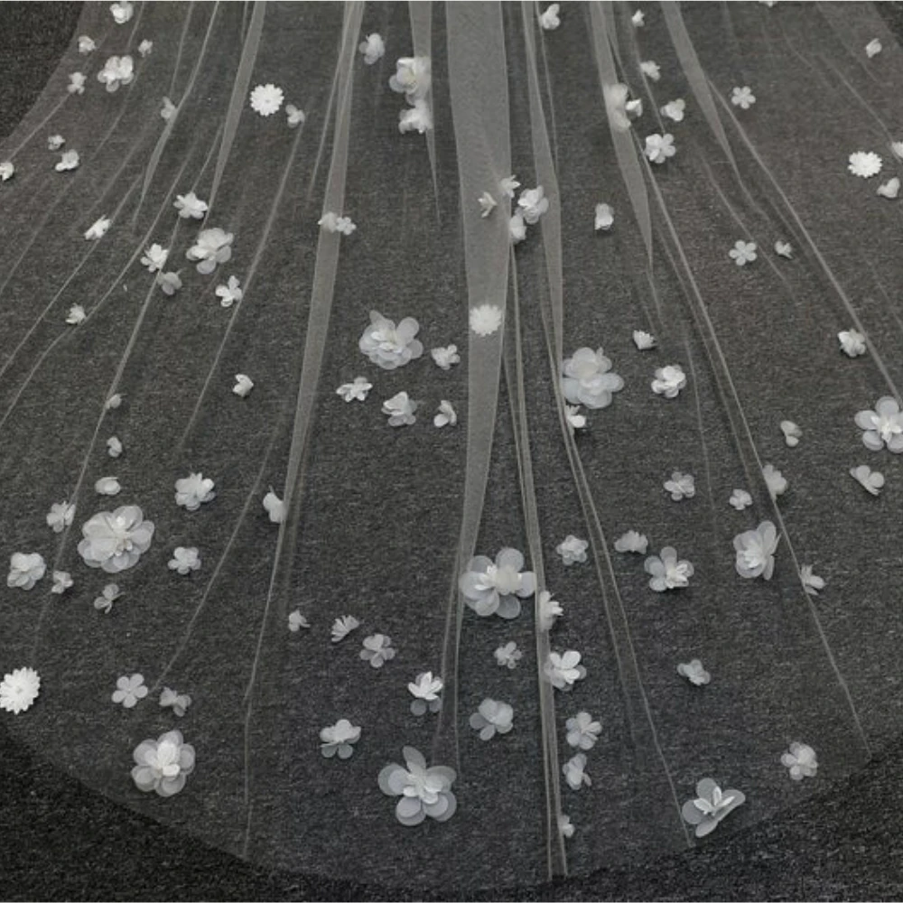 Фата свадебная женская из Мягкого Тюля фата с 3D цветами Белый/цвет слоновой кости