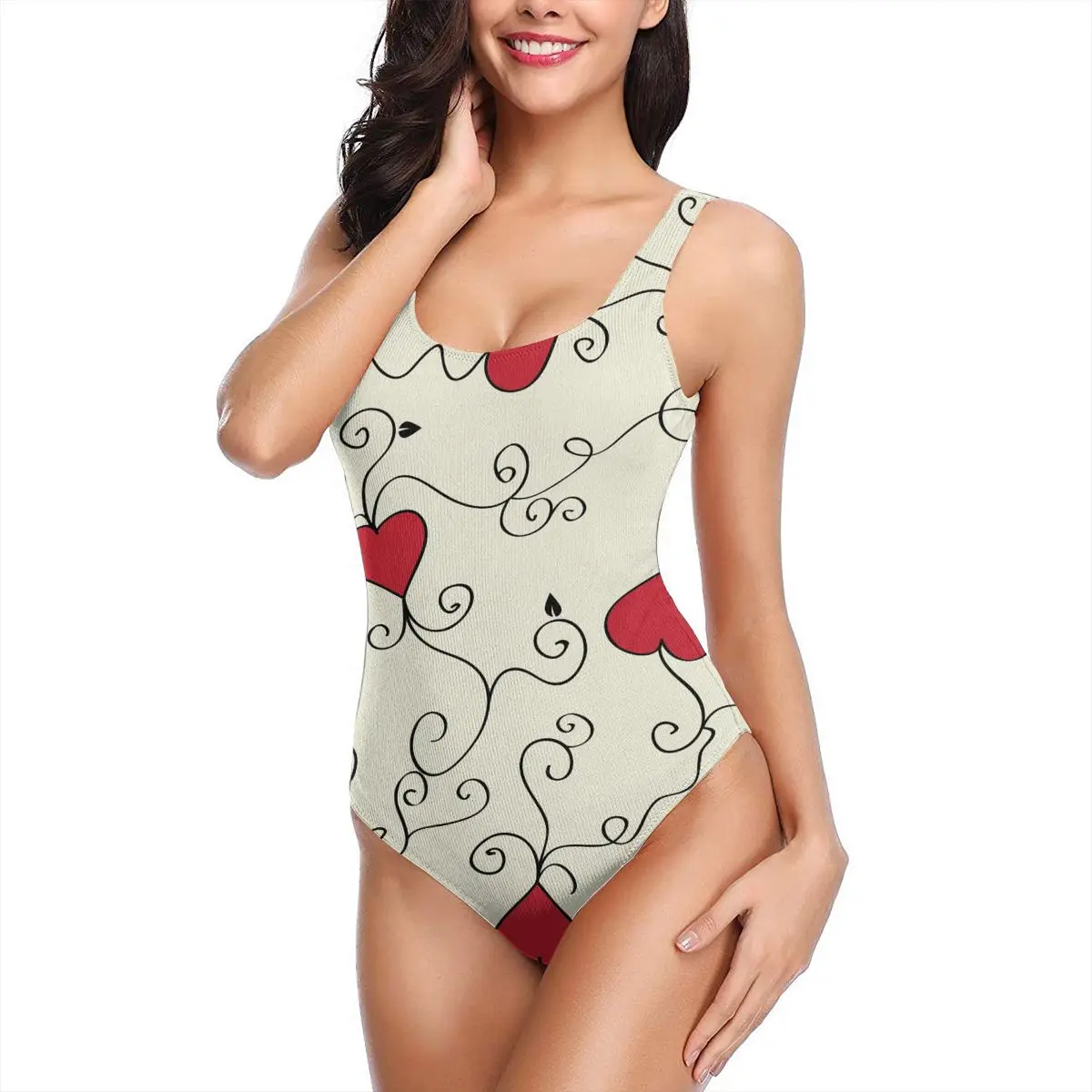 

2021 Women Swimwear Sexy One Piece Swimsuit Backless Bathing Suit Bodysuit Beachwear Swim Love Hearts And Swirls