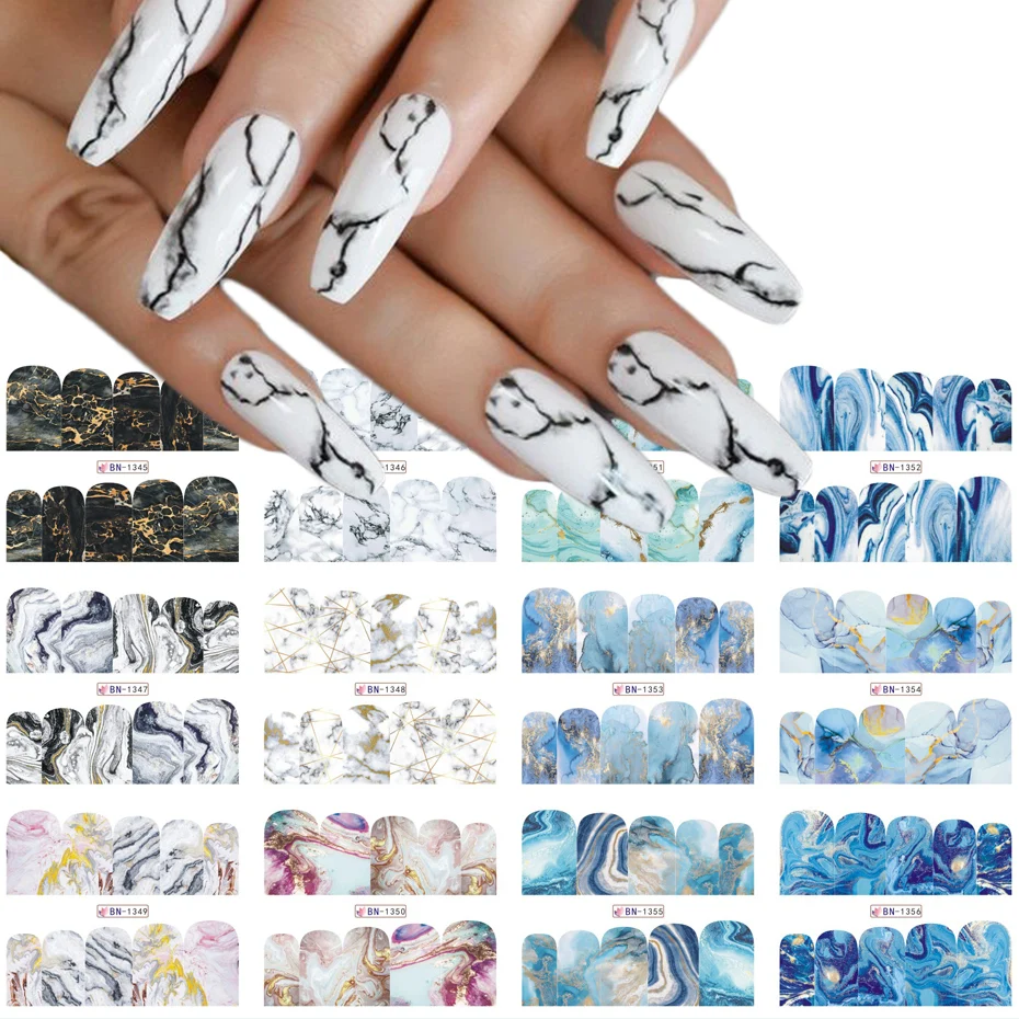 

Мраморные наклейки для дизайна ногтей, Переводные картинки с черным градиентом, волнистыми камнями, фольга, украшение TRBN1345-1356, 12 шт.