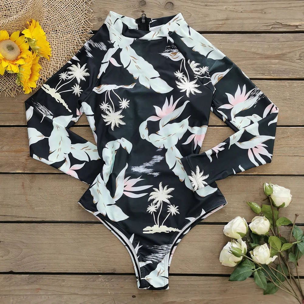 Women's Floral Long Sleeve One-Piece Sunscreen Diving Swimsuit Bikini | Suits