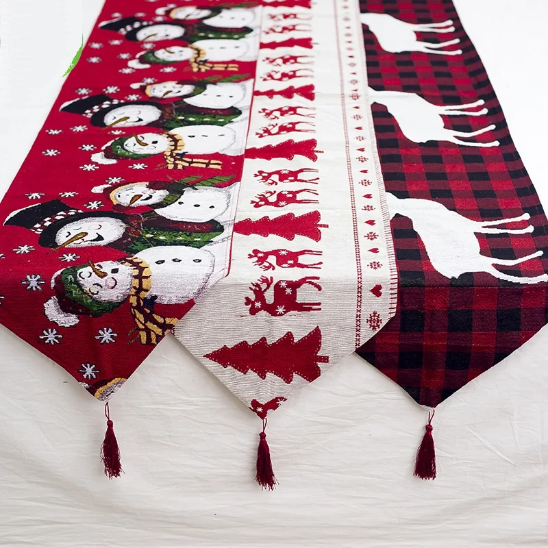 

New Linen Christmas Elk Snowman Table Runner Merry Christmas Decor For Home 2020 Xmas Ornaments New Year's Decor 2021 Navidad