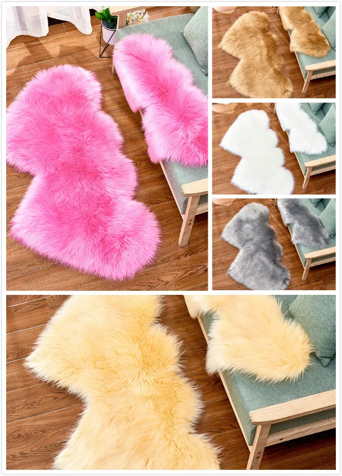 Ворсистый коврик OIMG для пола искусственный мех двойная форма сердца 6 см ворс