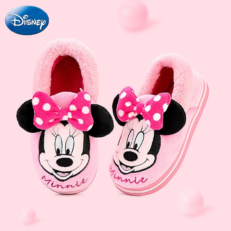 Disney/Детские домашние тапочки для девочек; тапочки с Минни Маус И Микки; Новинка; теплые Нескользящие домашние тапочки для мальчиков и девочек с Микки Маусом; сезон осень-зима