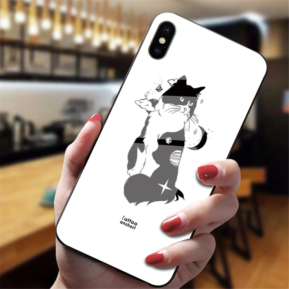 Забавная Милая задняя крышка с изображением кота для iphone XS Max XR X 5 5S 6 6S 7 8 Plus 11 Pro Max, милые чехлы из закаленного стекла - Цвет: 8053