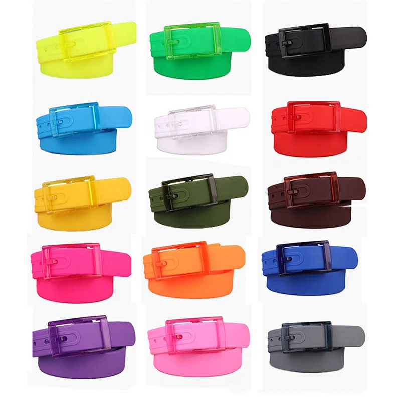 Fashion Candy Color Eco-Friendly Plastic Belts Unisex Silicone Rubber Belt Smooth Buckle Pins waistband Jeans Strap Women Waist