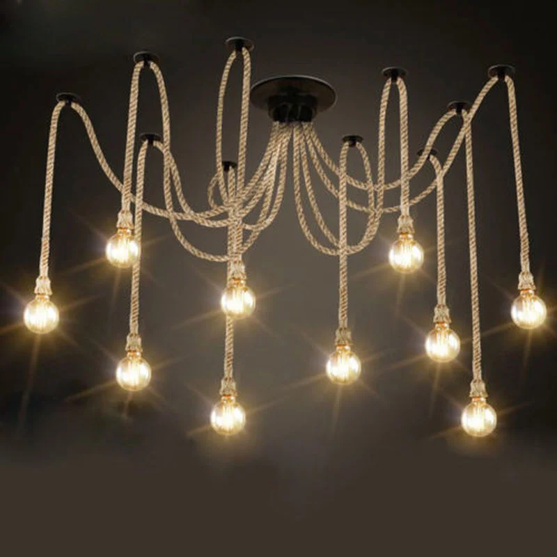 Люстра из пеньковой веревки Античная классическая Регулируемая потолочная